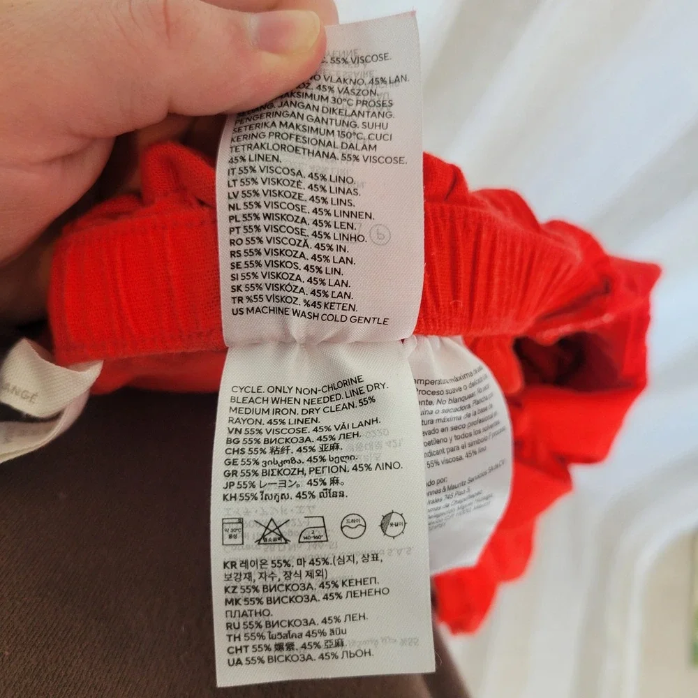 H&M Linen Blend Jumpsuit Vibrant Red Size‎ Large Flutter Ruffle Short Sleeves